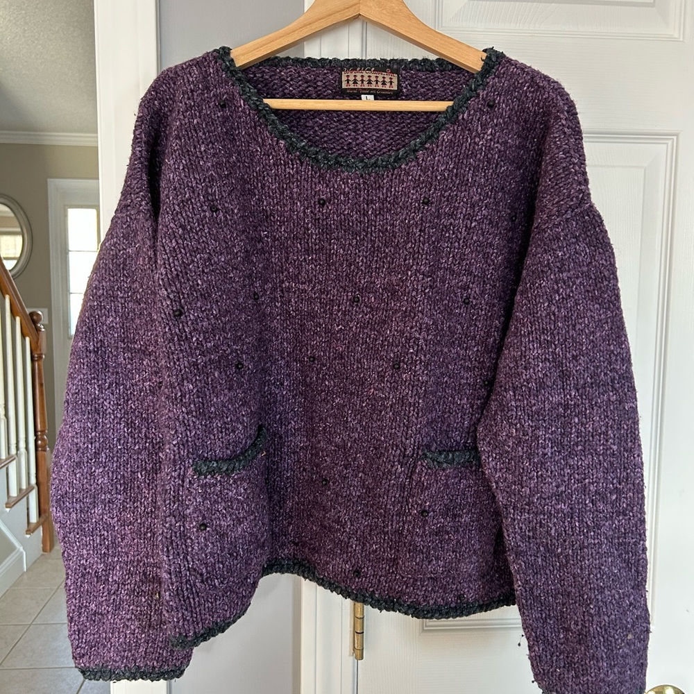 Purple Knit Sweater with Black Beaded Accents.